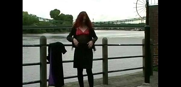  Redhead Amateur Uk Babe Monica Flashing and masturbating in public in London